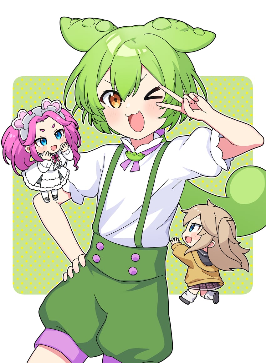 zundamon, kasukabe tsumugi, and shikoku metan (voicevox) drawn by miz_(mizillustration)