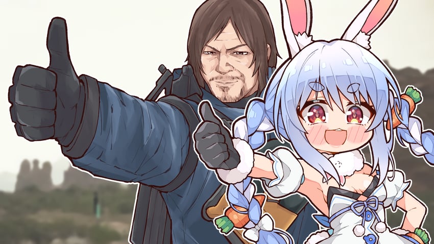 usada pekora and sam porter bridges (hololive and 1 more) drawn by kukie-nyan