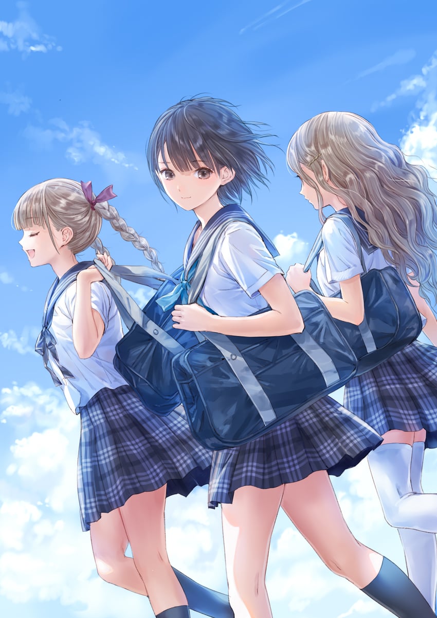 shirai hinako, shijou yuzuki, and shijou raimu (blue reflection and 1 more) drawn by kishida_mel