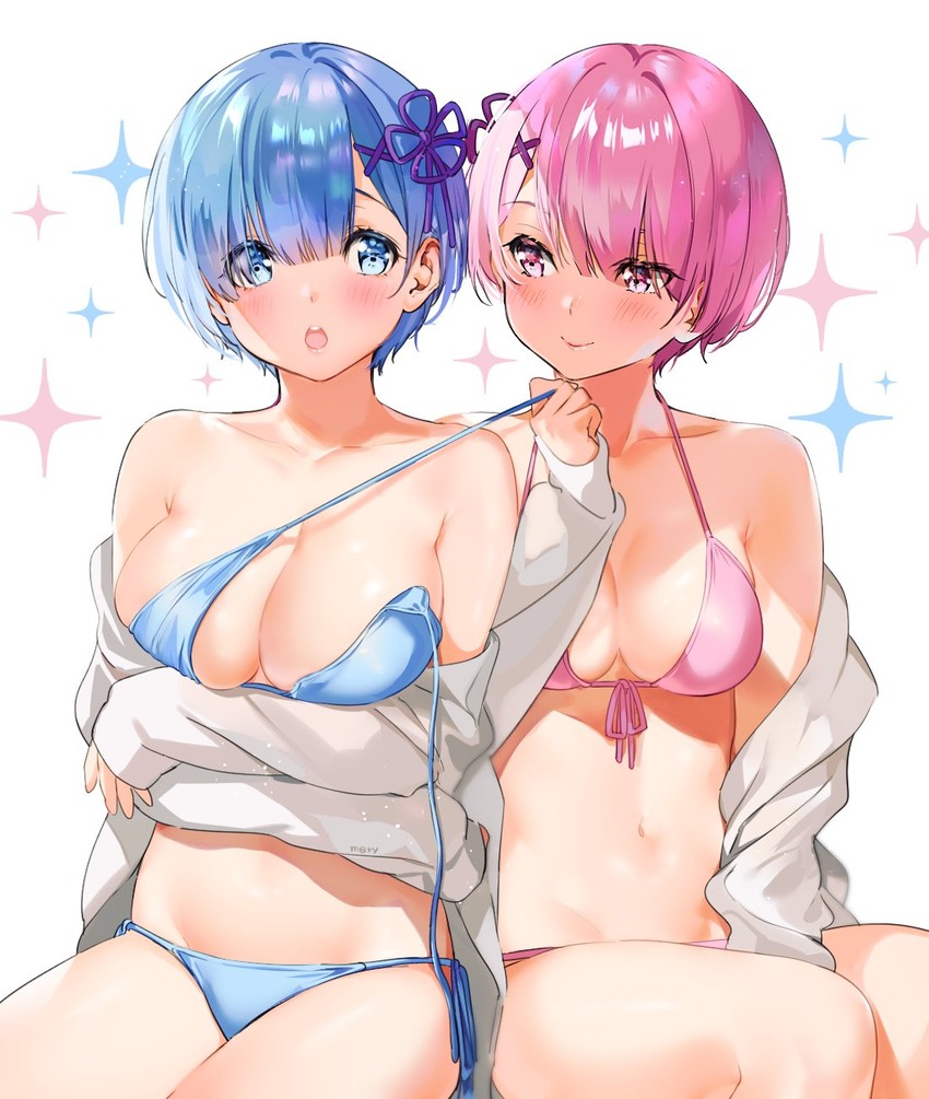 rem and ram (re:zero kara hajimeru isekai seikatsu) drawn by mery_(yangmalgage)