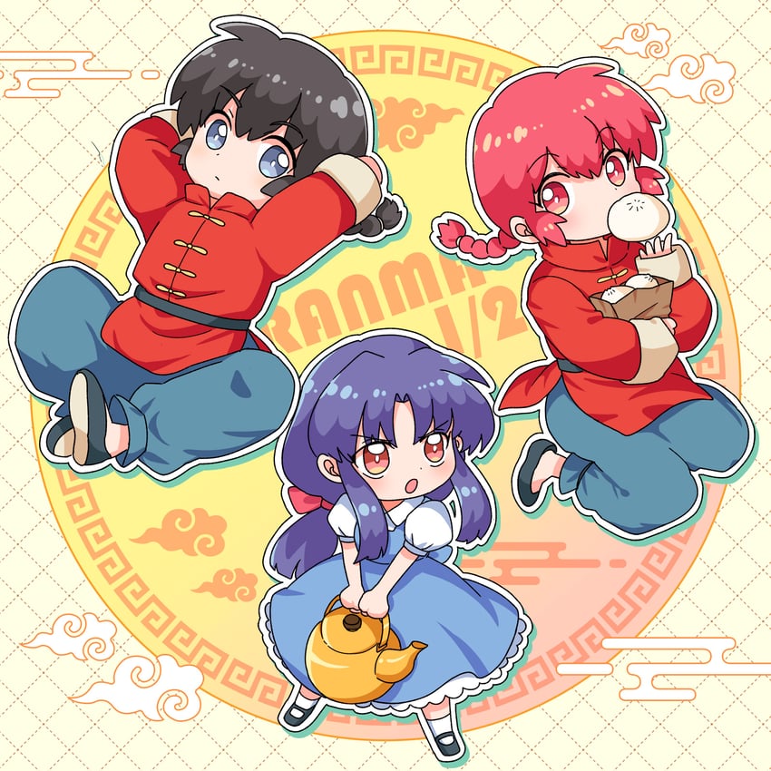 ranma-chan, tendou akane, and saotome ranma (ranma 1/2) drawn by rii_(metro_electro)