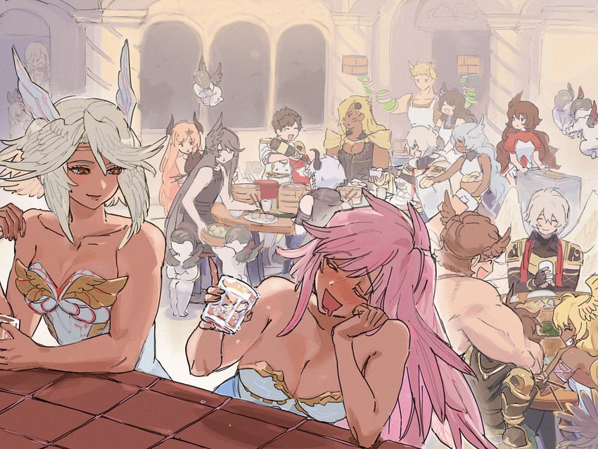 sandalphon, lucifer, belial, dark angel olivia, helel ben shalem, and 14 more (granblue fantasy and 1 more) drawn by wahoosandalphon