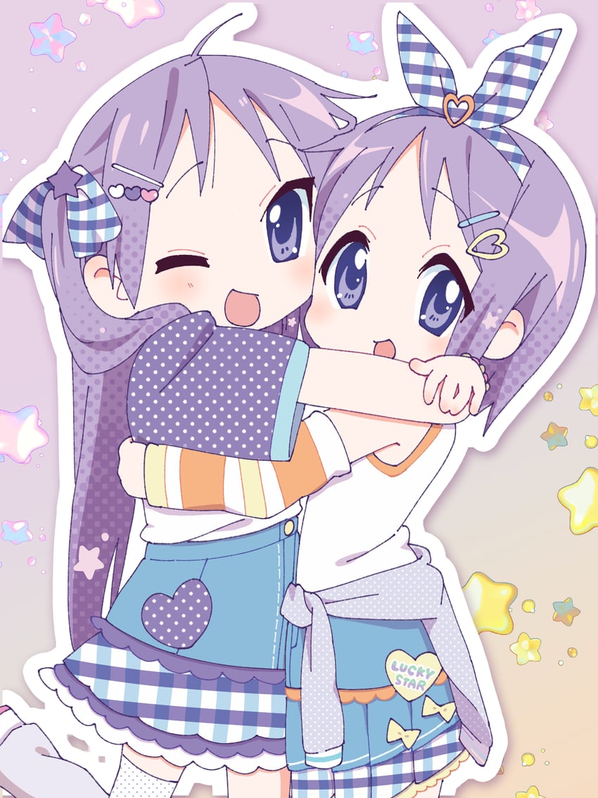 hiiragi kagami and hiiragi tsukasa (lucky star) drawn by tanpaku_(oqu_2)