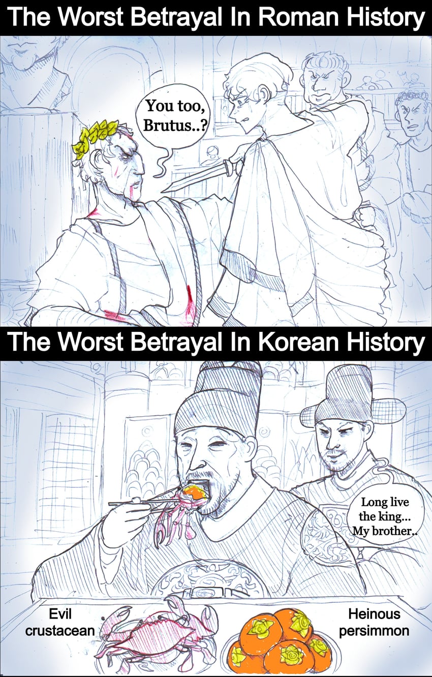 julius caesar, marcus junius brutus, king yeongjo, and king gyeongjong (real life and 1 more) drawn by anonhistory