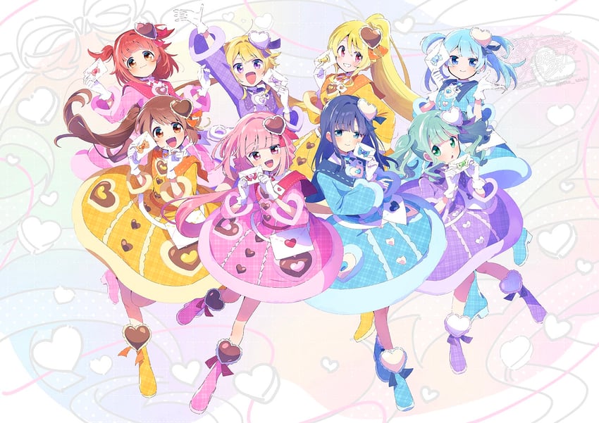 tamaki iroha, nanami yachiyo, futaba sana, yui tsuruno, minami rena, and 3 more (mahou shoujo madoka magica and 1 more) drawn by serizawa_serizane