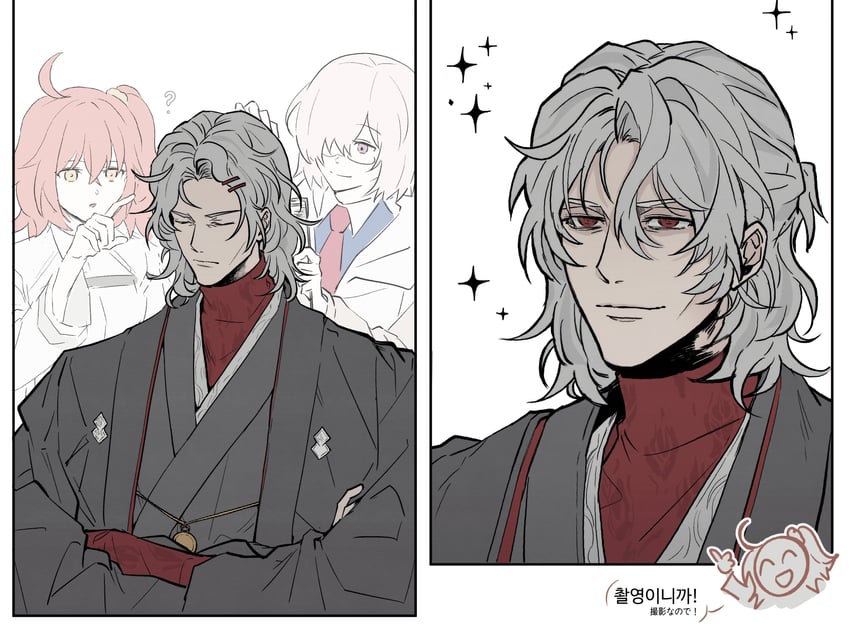 mash kyrielight, fujimaru ritsuka, and antonio salieri (fate and 1 more) drawn by fog_fgo