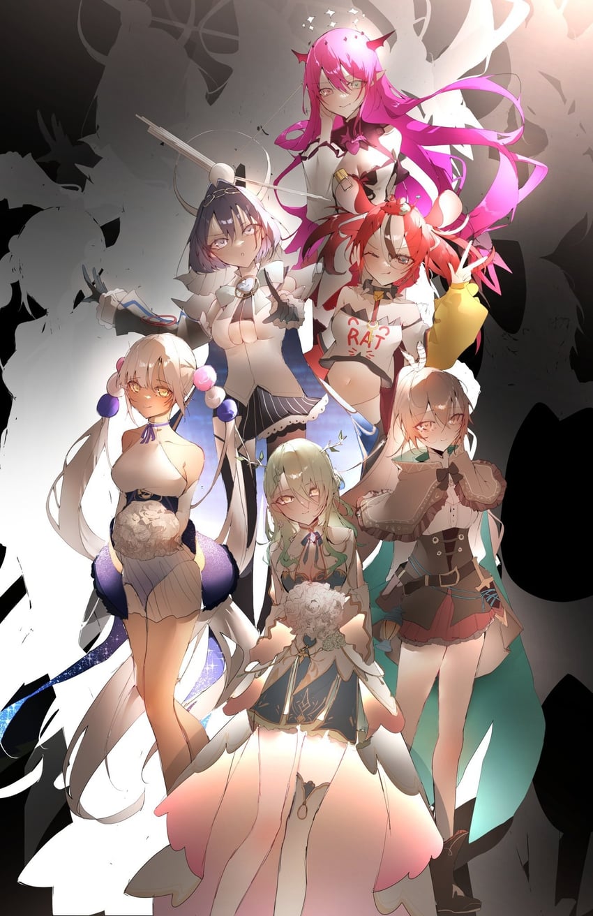 ouro kronii, nanashi mumei, hakos baelz, ceres fauna, irys, and 2 more (hololive and 1 more) drawn by ummwa