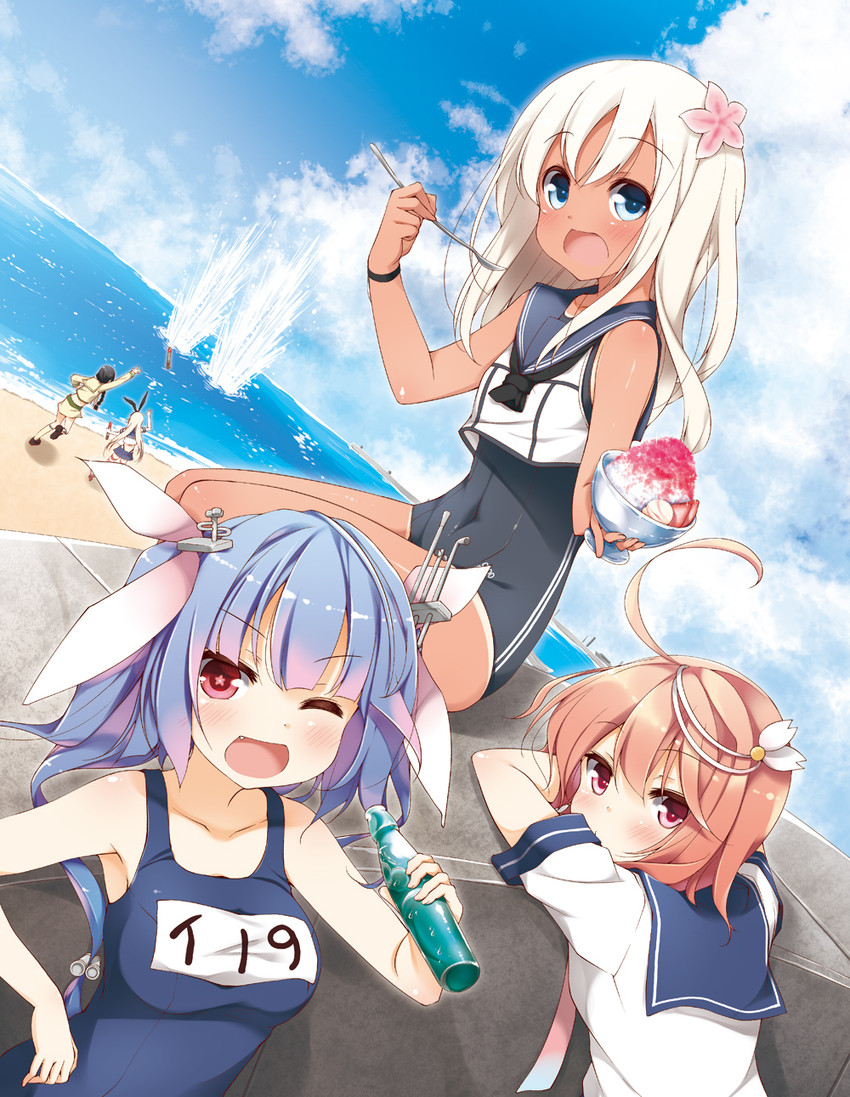 shimakaze, kitakami, ro-500, i-19, and i-58 (kantai collection) drawn by yume_no_owari