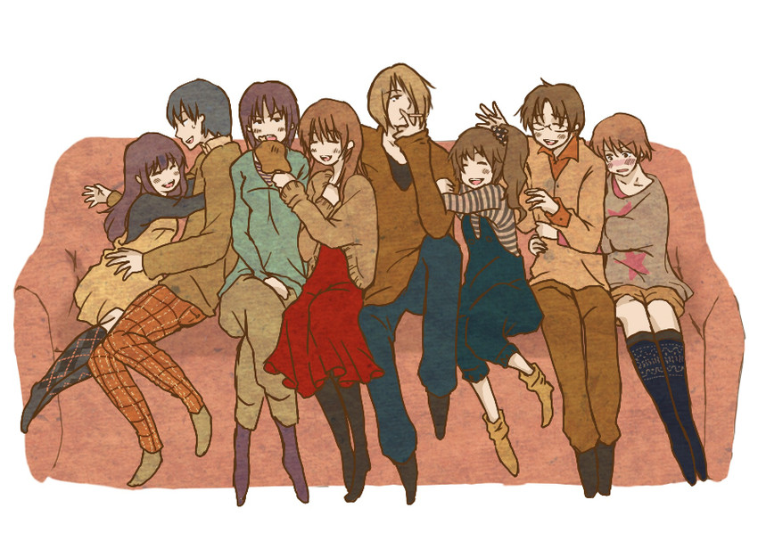 taneshima popura, inami mahiru, yamada aoi, todoroki yachiyo, satou jun, and 3 more (working!!) drawn by ryoko_(mangowater)