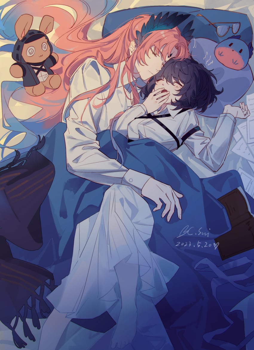 doctor, female doctor, and passenger (arknights) drawn by sui_(blackcatsui_yoi)