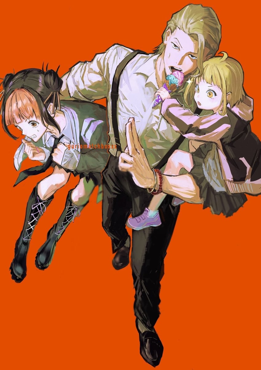 shiba tougo, hinao, and kyonagi char (kagurabachi) drawn by guri_otoko
