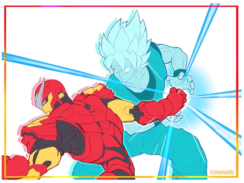 son goku and iron man (dragon ball and 5 more) drawn by shotwilly