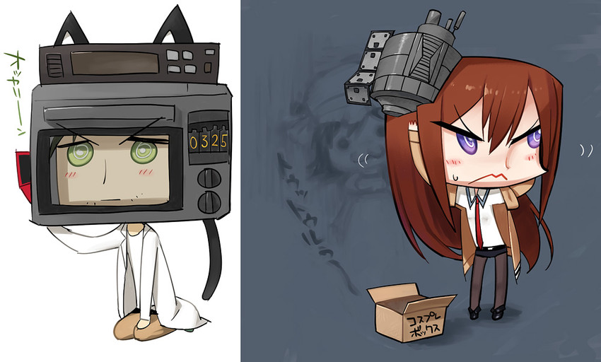 makise kurisu, okabe rintarou, and shiina mayuri (steins;gate) drawn by kazeto