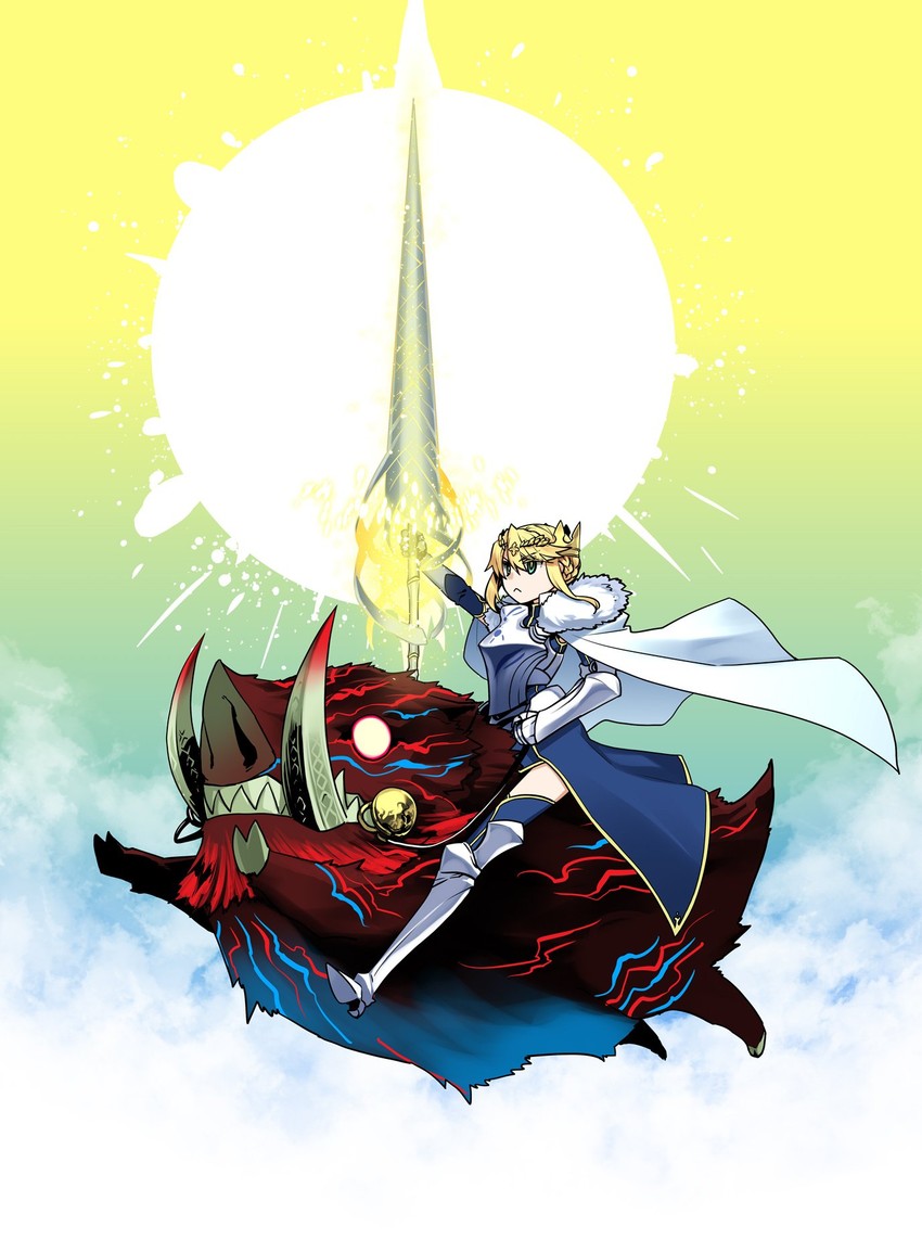 artoria pendragon, lion king, and demon boar (fate and 1 more) drawn by ishida_akira