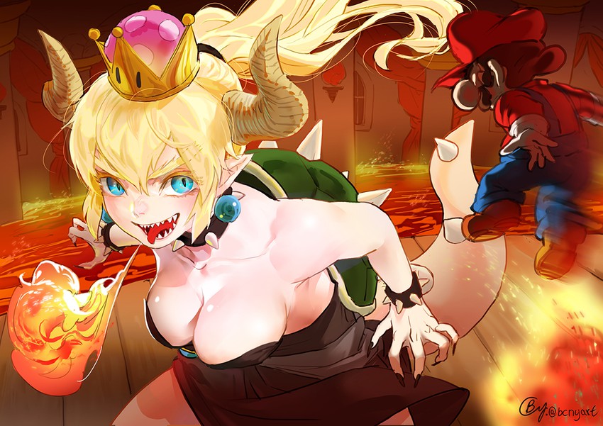 mario and bowsette (mario and 1 more) drawn by b.c.n.y.
