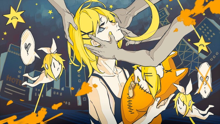 kagamine rin and rin no youchuu (vocaloid) drawn by moa_(fade64222)