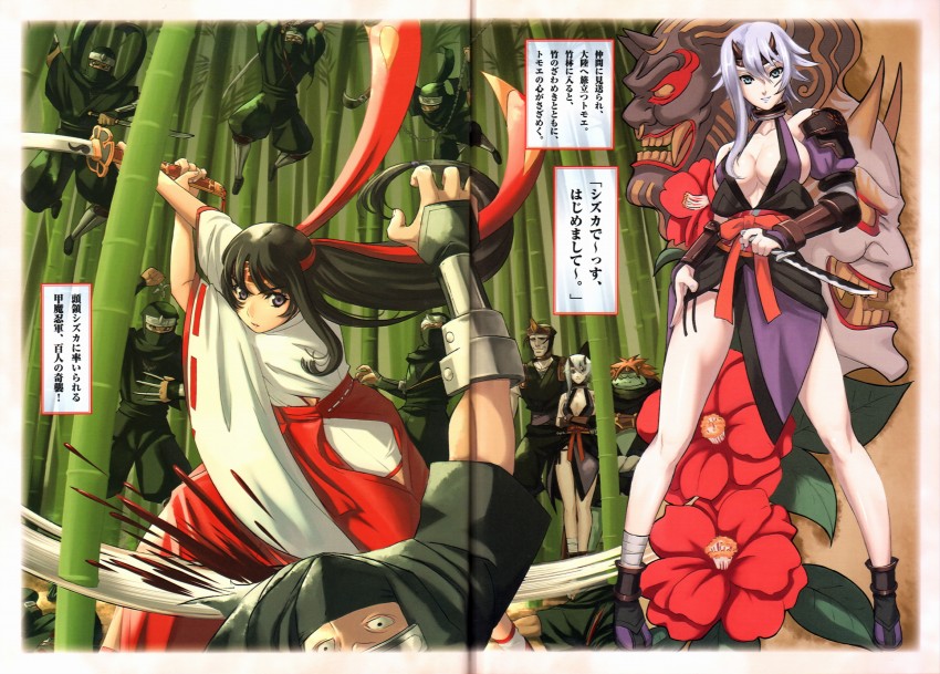 tomoe, musha miko tomoe, and shizuka (queen's blade) drawn by eiwa