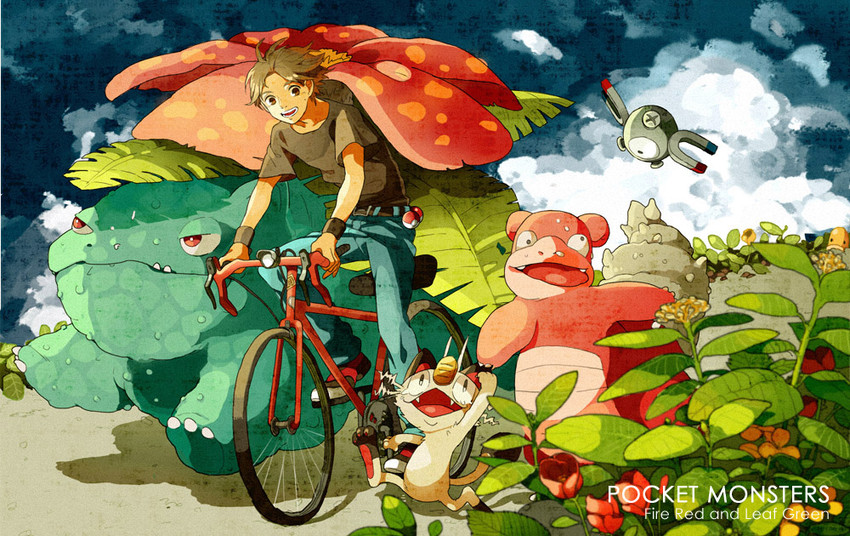 red, meowth, magnemite, venusaur, bellsprout, and 1 more (pokemon and 1 more) drawn by k-mica