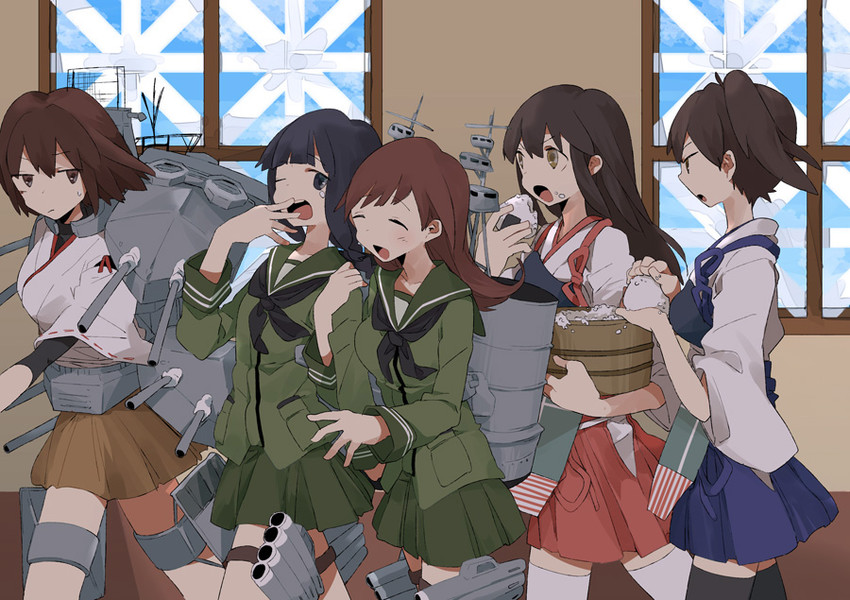 kaga, akagi, kitakami, ooi, and hyuuga (kantai collection) drawn by kinari
