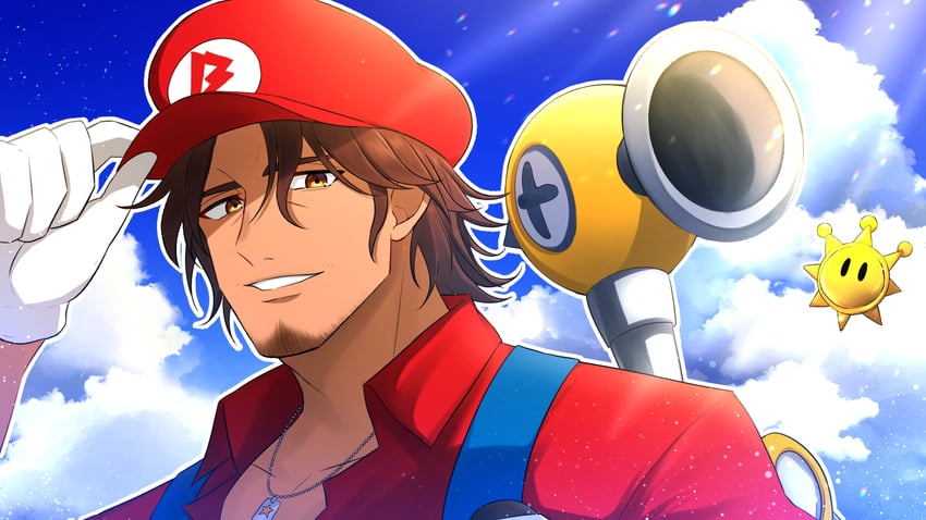 mario, belmond banderas, and f.l.u.d.d. (nijisanji and 2 more) drawn by choco_(chocovix112)