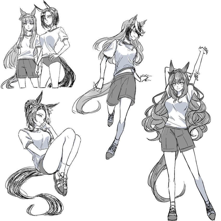 silence suzuka, symboli rudolf, air groove, maruzensky, and mejiro ramonu (umamusume) drawn by taisaaa