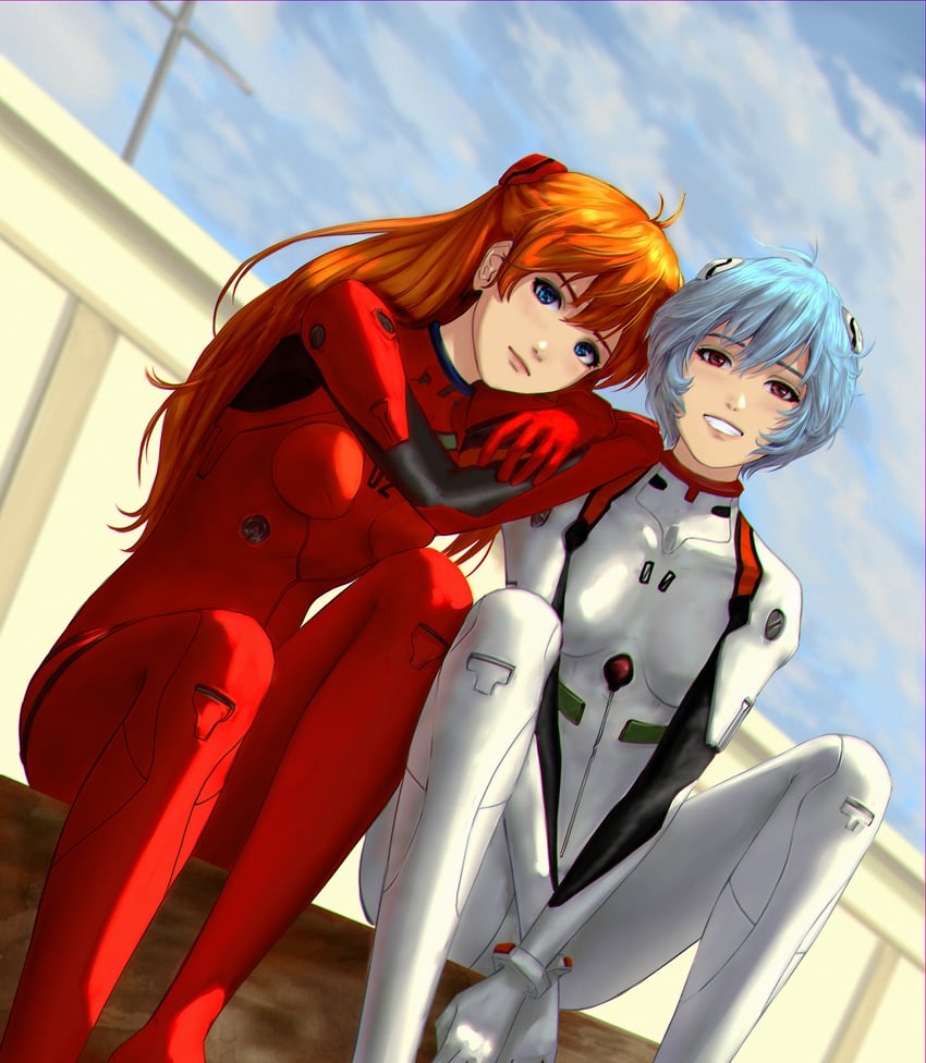 souryuu asuka langley and ayanami rei (neon genesis evangelion) drawn by honeybunny-art