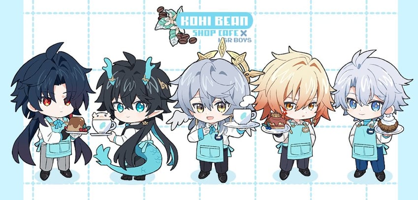 dan heng, blade, phainon, sunday, and mydei (honkai and 1 more) drawn by n4391