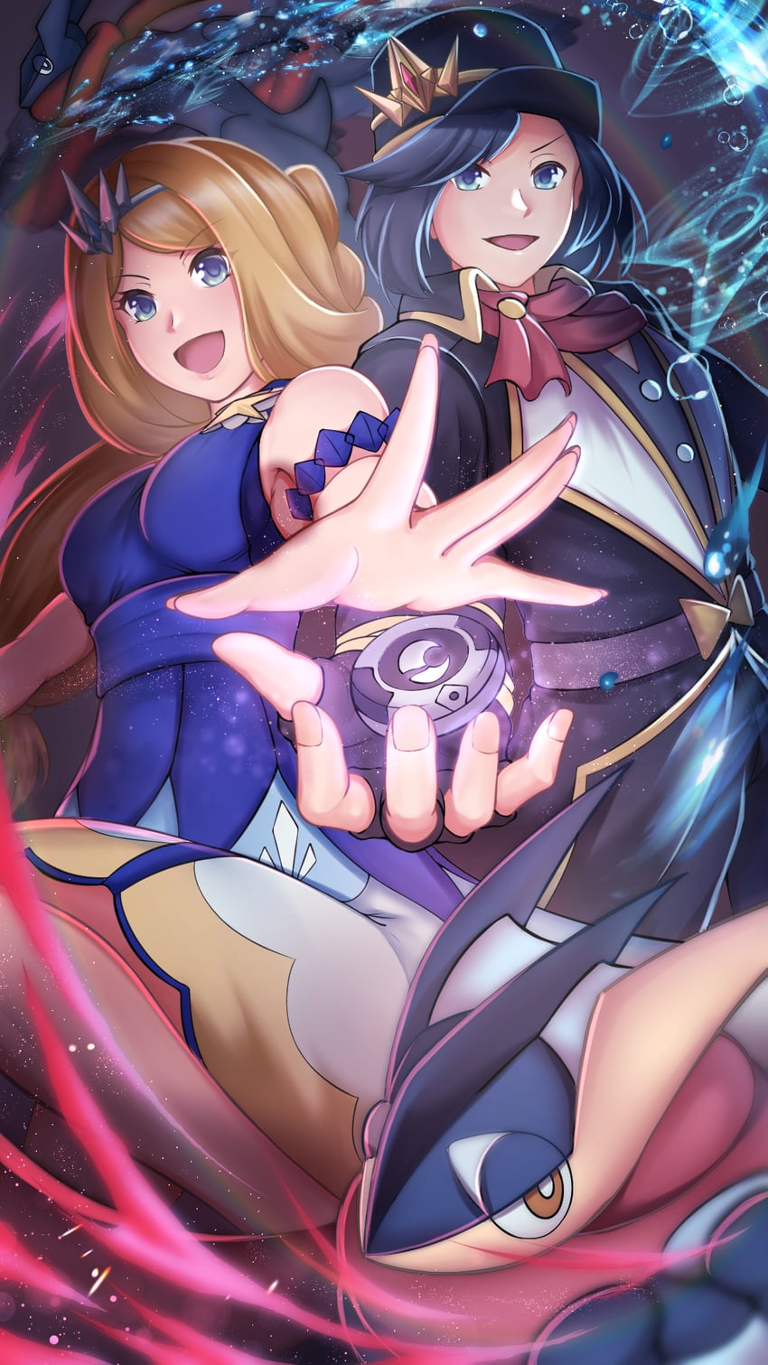 greninja, serena, and calem (pokemon and 1 more) drawn by negaska