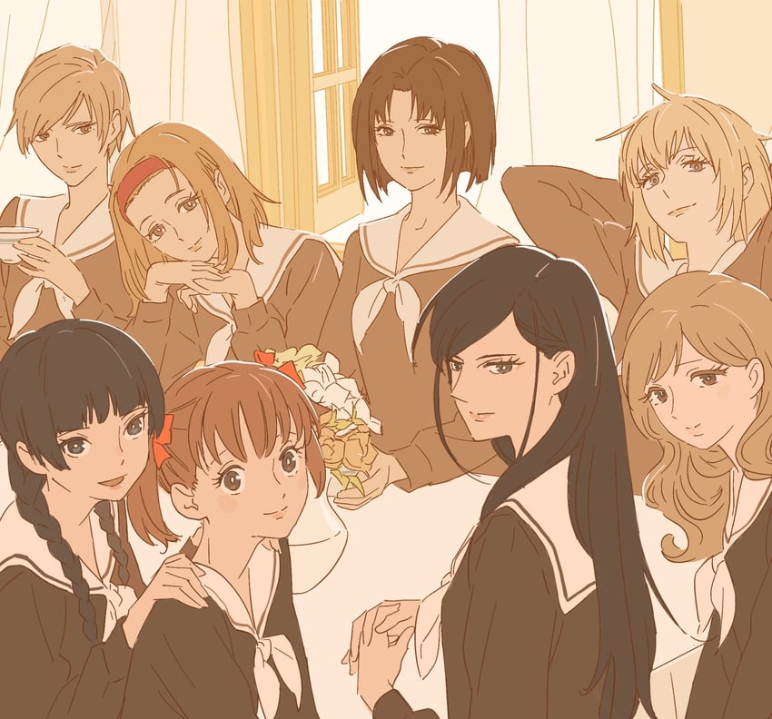 fukuzawa yumi, toudou shimako, shimazu yoshino, ogasawara sachiko, satou sei, and 3 more (maria-sama ga miteru) drawn by 55bata6rou