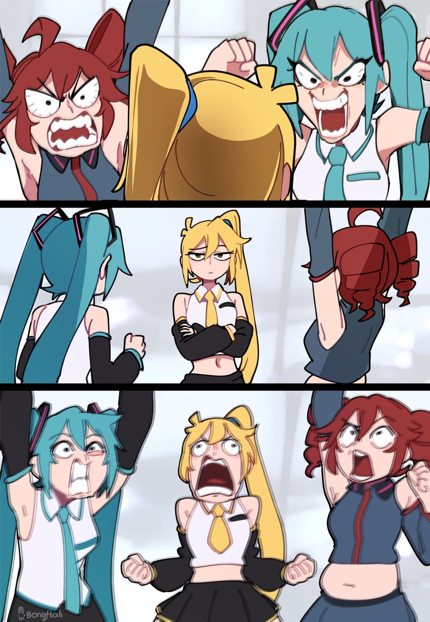 hatsune miku, kasane teto, and akita neru (vocaloid and 3 more) drawn by bongfill