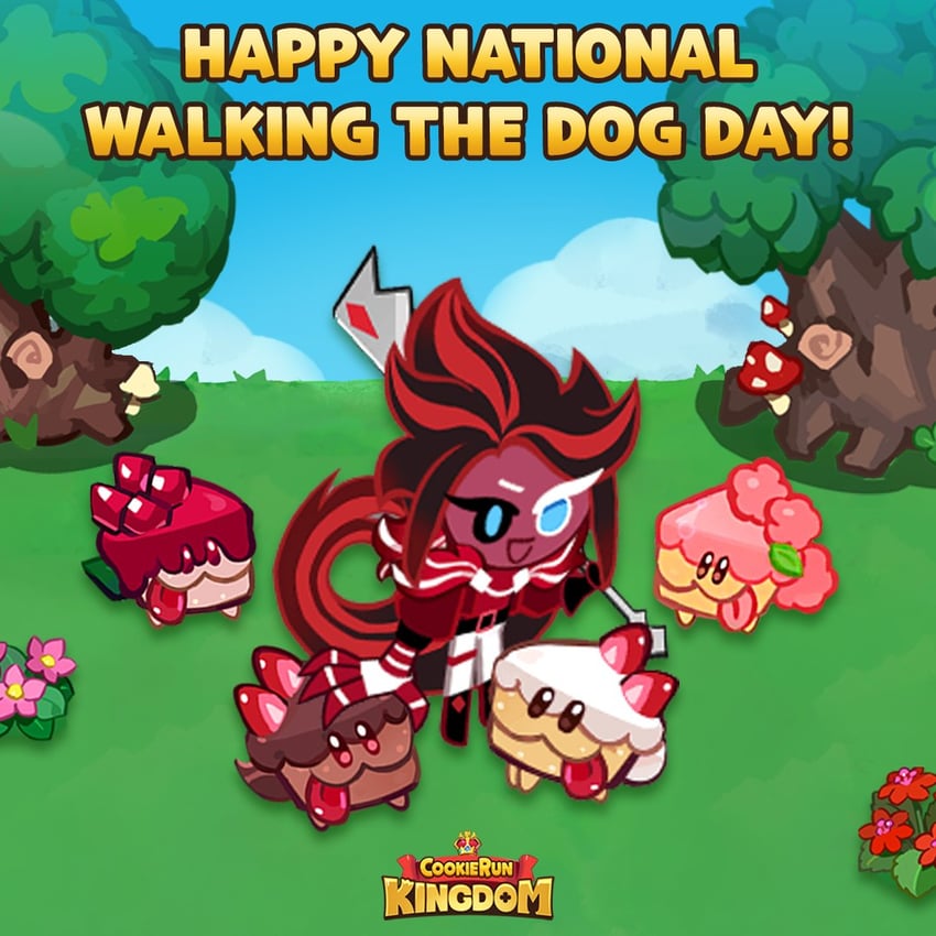 cake hound, red velvet cookie, cream cake hound, choco cake hound, pomegranate cake hound, and 1 more (cookie run and 1 more)