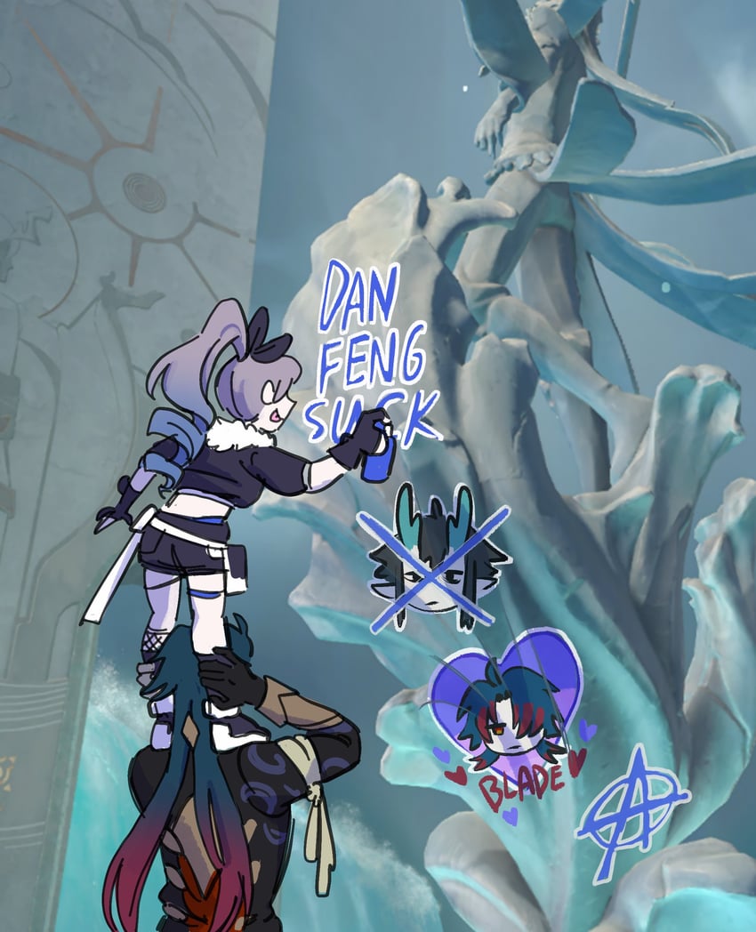silver wolf, dan heng, and blade (honkai and 1 more) drawn by o_tulp