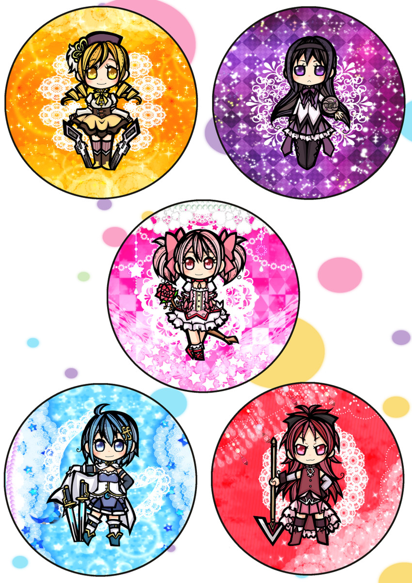 akemi homura, kaname madoka, miki sayaka, sakura kyoko, and tomoe mami (mahou shoujo madoka magica) drawn by koharu_(blacksweets04)