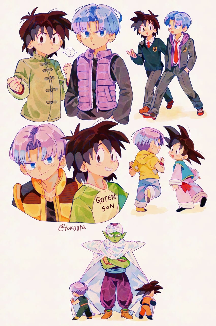 trunks, piccolo, and son goten (dragon ball and 2 more) drawn by tokuura