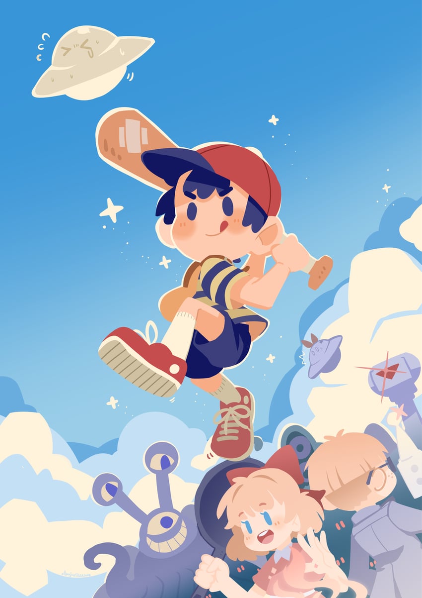 ness, paula, and jeff andonuts (mother and 1 more) drawn by projecttiger