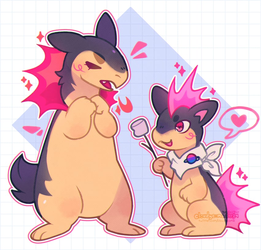 typhlosion and quilava (pokemon and 1 more) drawn by cloudycoma