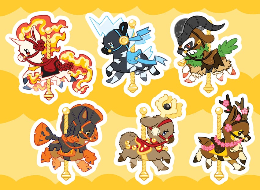 rapidash, sawsbuck, mudsdale, blitzle, stantler, and 1 more (pokemon) drawn by mamath