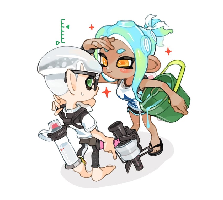 inkling player character, octoling player character, octoling girl, and inkling boy (splatoon and 2 more) drawn by spl8ya