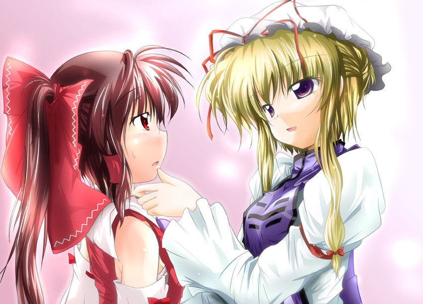 hakurei reimu and yakumo yukari (touhou) drawn by nanaume_(shichimi_tougarashi)