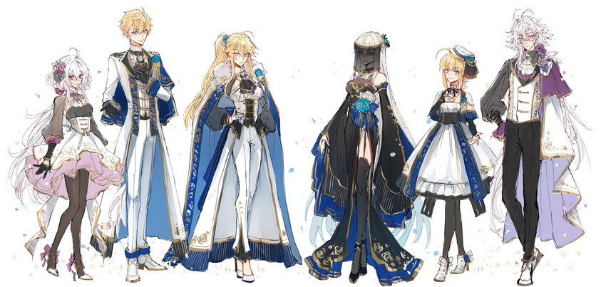 artoria pendragon, saber, morgan le fay, merlin, arthur pendragon, and 2 more (fate and 4 more) drawn by nekohanemocha