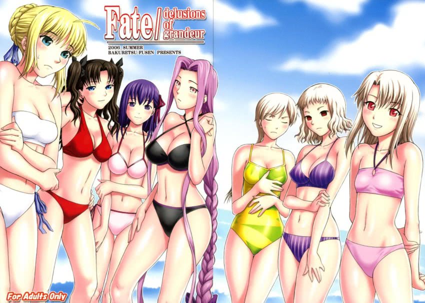 artoria pendragon, saber, tohsaka rin, illyasviel von einzbern, matou sakura, and 3 more (fate and 1 more) drawn by denkichi