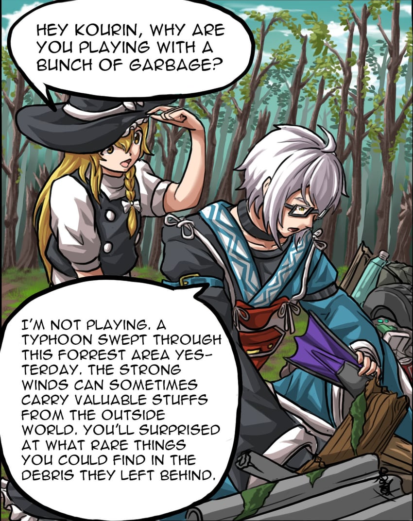 kirisame marisa and morichika rinnosuke (touhou) drawn by buhbuhbored