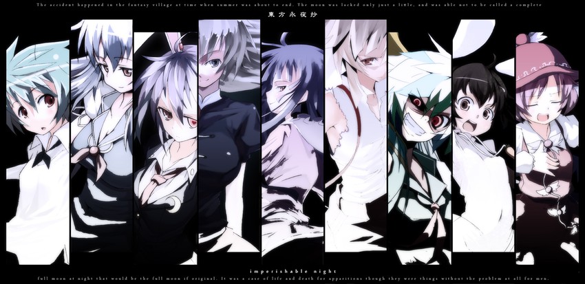reisen udongein inaba, fujiwara no mokou, kamishirasawa keine, houraisan kaguya, mystia lorelei, and 4 more (touhou and 1 more) drawn by kasuga_ayumu_(haruhipo)
