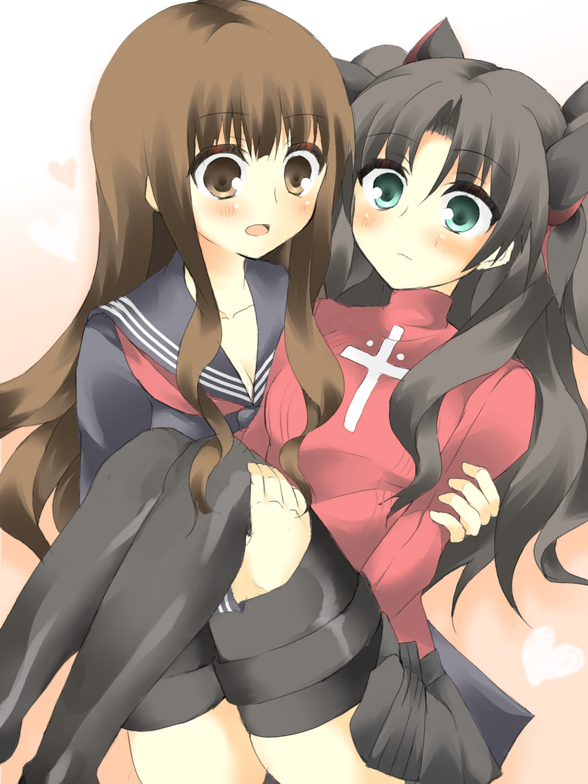kishinami hakuno and tohsaka rin (fate and 2 more) drawn by akafuku_pukoemon