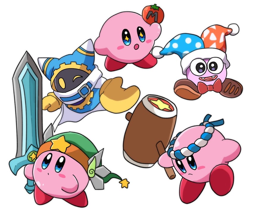 kirby, magolor, marx, sword kirby, ultra sword kirby, and 1 more (kirby) drawn by haru_maron