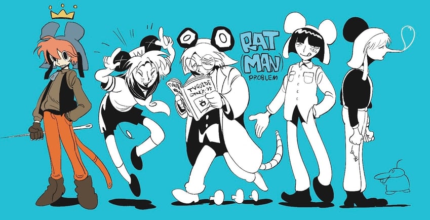 present day problem takeuchi robert, kinder surprised michael jr., ratman 3, ratman 4, and ratman 5 (randal's friends) drawn by oddo_(user_yrfn7475)