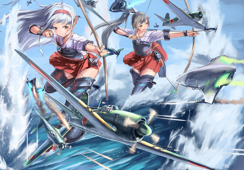 zuikaku, shoukaku, fairy, and enemy aircraft (kantai collection) drawn by doraxi