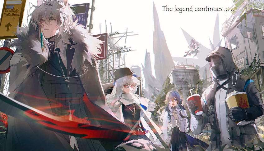 doctor, angelina, specter, silverash, and astesia (arknights) drawn by ikag