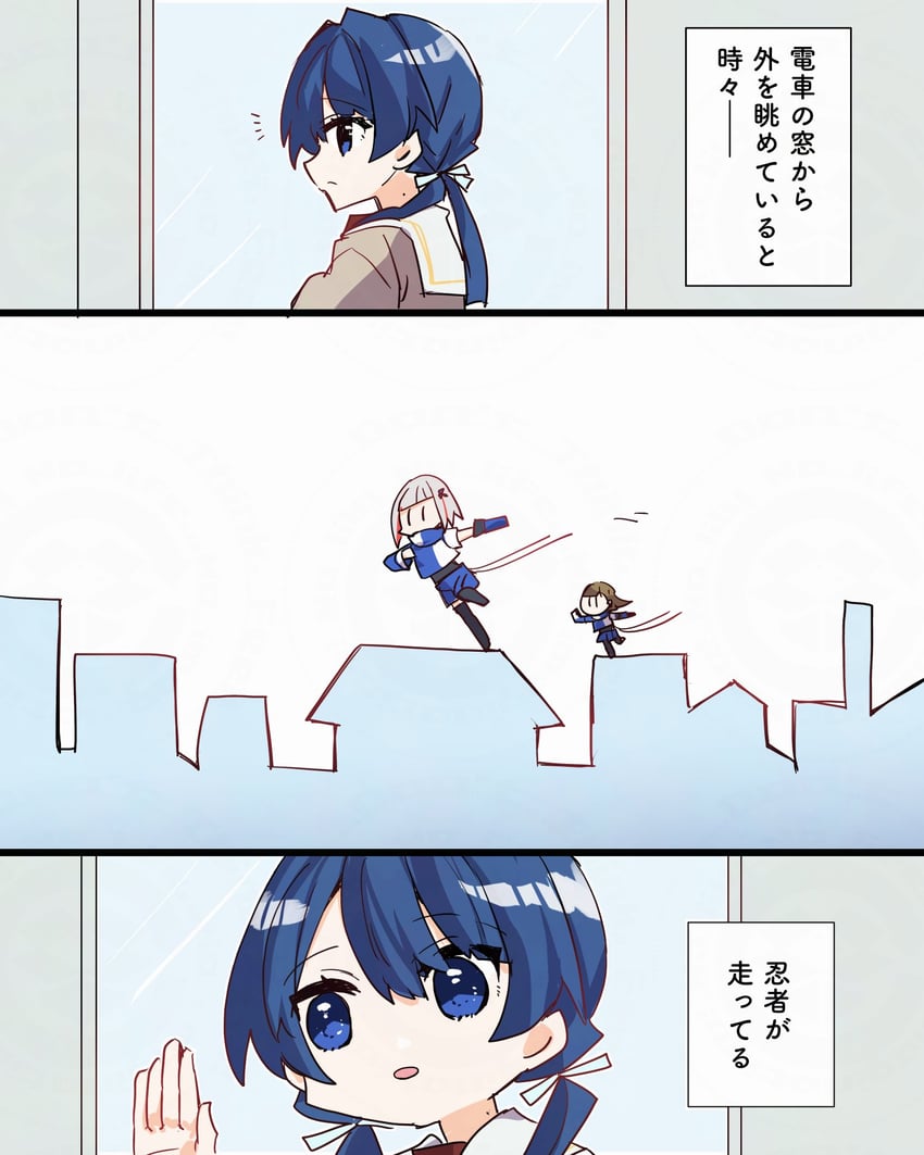 murano sayaka, yugiri tsuzuri, and kachimachi kosuzu (love live! and 1 more) drawn by kanduki_kamibukuro