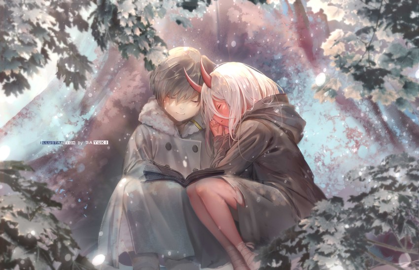 zero two and hiro (darling in the franxx) drawn by sa'yuki